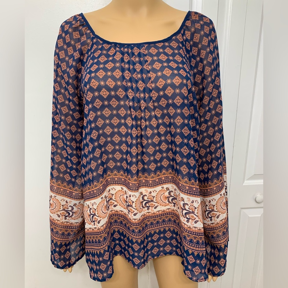 Sweet Journey Paisley Floral Long Sleeve Relaxed Tunic Blouse Women’s top size L